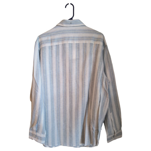 Concepts Linen Blend Button Down Shirt Men's size L Blue White Stipe Long Sleeve - Picture 7 of 15